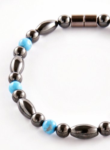 Sedona Magnetite Magnetic Bracelet - Single Strand - Black With Turquoise Accent Bead, 8.25In #TOP3