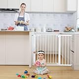 COMOMY 75-110cm Stair Gate for Baby, Auto Close Dog Gates Indoor, Pressure Fit Child Safety Gate for Doorway, Wide Pet Gate with Door for the House, Metal Gate with Extensions (76cm Tall, White) - Image 2