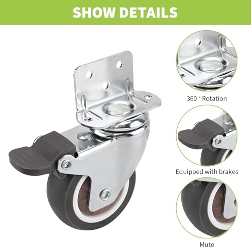 4 Stück 50-mm-Möbelrollen – Mit Bremse – Belastbar bis 120 kg – Schwerlastrollen für Möbel – Rollen für Möbel – Rollen Schwerlast – 360°-Drehbare Lenkrollen – Inklusive Schrauben und Schraubendrehe