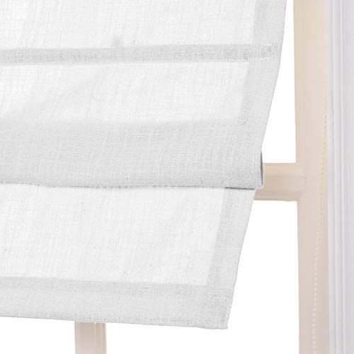 Cololeaf Roman Shade Faux Linen Roman Shades White Light Filtering, Customized Roman Shade Blackout Room Darkening Roman Shade Washable Fabric, Install Hardware Included, Snow White, 1 Piece #TOP4