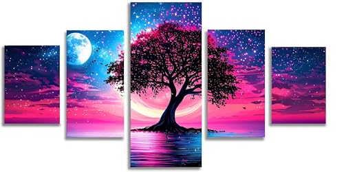 Diamant painting arbre et lune 5D grand format broderie diamant kit complet décoration murale adulte