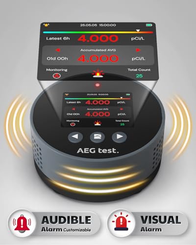 Miniatura 4 de Aegtest Hound-1085 Detector De Radón Portátil, Monitoreo De Radón A Largo Plazo Para El Hogar, Alarmas Audibles Y Visuales, Recargable, Pantalla Lcd Tft A Color, Pci L O Bq M , Azul