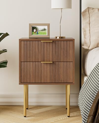 HEYZOEY Mesita de Noche, mesita de Noche Moderna, Estilo Bohemio, para Dormitorio, salón, salón, Nogal (2 cajones)