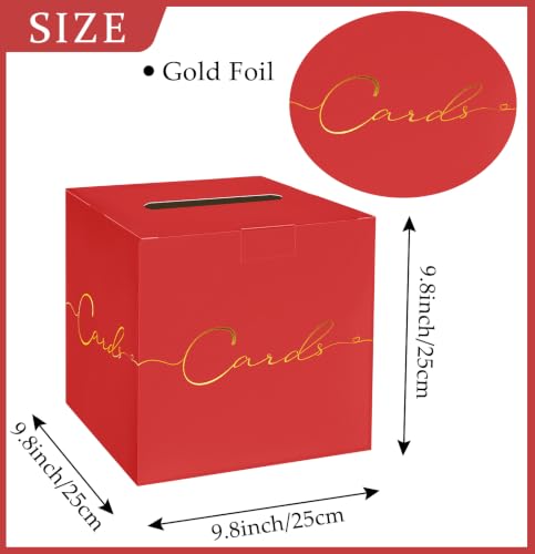 Image of HEIPINIUYE Red Wedding Card Box with Gold Foil 9.8 inch x 9.8 inch Red Large Gift Card Box for Party Wedding Reception Graduation Birthday Baby Shower Cardboard Raffle Envelope Box with Slot