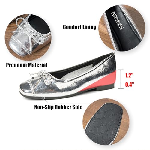 Women's Patent Leather Bow Inner Heighten Flats Elegance Square Toe Shallow Mouth Soft Sole Comfortable Slip On Dress Ballet Shoes Wedding Dating Daily2