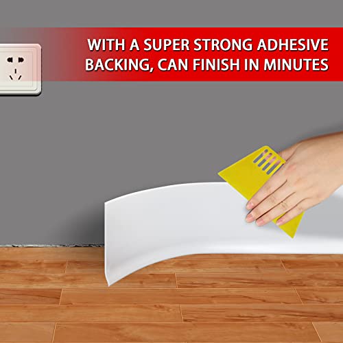Vinyl Wall Base Baseboard Molding Trim 4" Flexible Self Adhesive Rubber Wall Base Moulding Trim Peel and Stick Design, 4 Inch x 20 Feet, White