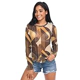 FRODOTGV Chemisier transparent marron à manches longues et col rond pour femme Motif pied-de-poule Doré, Pied de poule marron doré, Taille XL