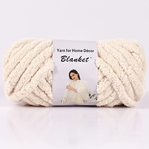 clootess Chunky Yarn for Arm Knitting Blanket Chenille Yarn DIY Crocheting Big Roving Bulky Throw Beige 1.1 lb
