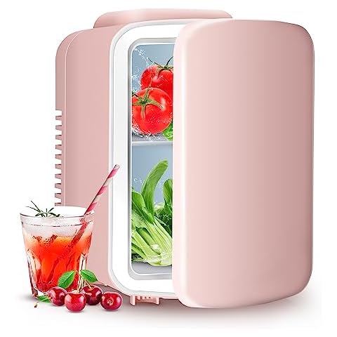 YSSOA 4L Mini Fridge 6 Can Portable Cooler & Warmer Compact Refrigerators for Food, Drinks, Skincare, Office Desk, Pink Cover