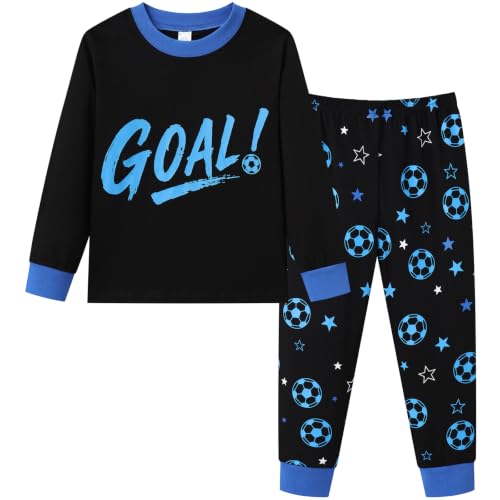 Image of Boys Pjs Football Pyjamas Set Sports Long Sleeve 4-5 Years Kids Nightwear
