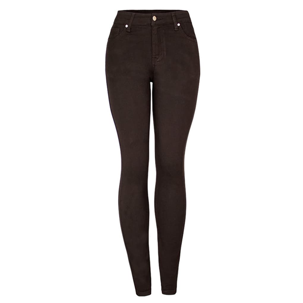 Dninmim Damen Hohe Taille Slim Bleistifthose Frühling Sommer Dunkelbraun Skinny Jeans