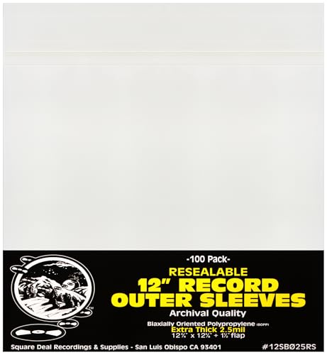 (100) 12 Vinyl Record Outer Sleeves Extra Thick Resealable - Super Clear, Archival Quality - Premium 2.5 mil Thick - #12SB025RS