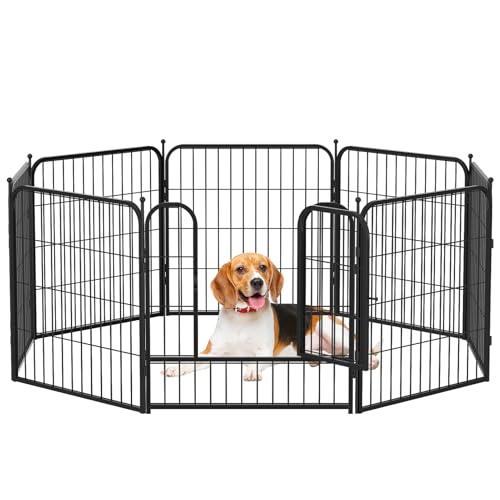The Fellie Metal Dog Pen 8 Panel, Heavy Duty Dog Fence with Door for Outdoor, Foldable Puppy Pen Indoor, Pet Exercise Run Cage, Black, 60 x 60cm
