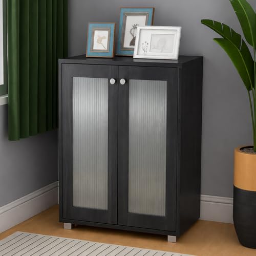 Image of 2-Door Engineered Wood Shoe Rack, 4-Tier Wooden Shoe Rack for Entryway, Shoe Storage Cabinet with Doors Adjustable Shelves, Wooden Shoes Rack Organizer (Dark Grey, 4 - Tier)