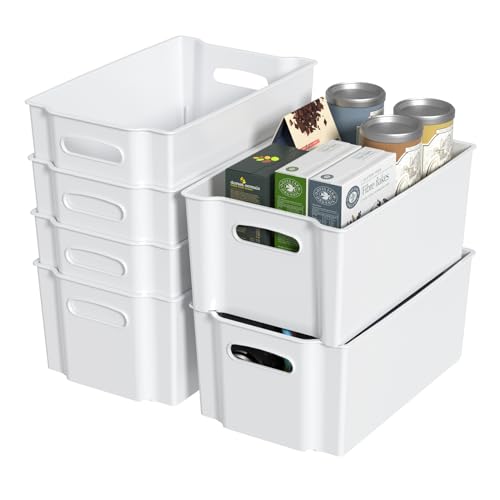 Sandmovie Caisses Empilable de Rangement en Plastique sans Couvercles, Blanc, Lot de 6