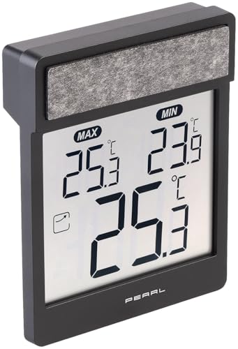PEARL Fenster-Thermometer: Digitales Außen-Fensterthermometer mit Höchst- und Tiefstwerte-Anzeige (spritzwassergeschützte Thermometer für Balkonfenster Digital)