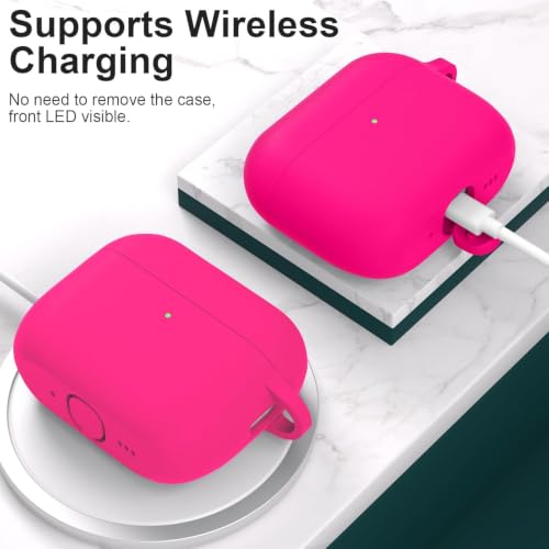 Image of New Soft Silicone Case Compatible with Apple AirPods Pro 3 Generation (2025) Protective Silicone 360 Full Protection Dust-Proof Shockproof Case Cover with Hook (Cover Only) (Hot Pink)