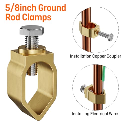 MOKIKUBA 8ft Ground Rod Kit 5/8” Clad Copper Grounding Rod with Ground