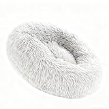 Fondua Calming Dog Bed Cat Bed Donut, Faux Fur Pet Bed Self-Warming Donut Cuddler, Comfortable Round Plush Dog Beds -Plush Long Fur Donut Pet Bed (Light Gray, X-Large)