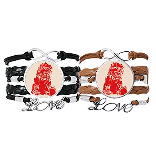 Pulsera Pareja de Cuerdas de Cuero de DIYthinker con León Rojo