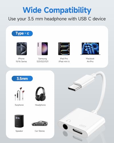 image for Criello USB C to 3.5mm Headphone and Charger Adapter, 2-Pack Type C to