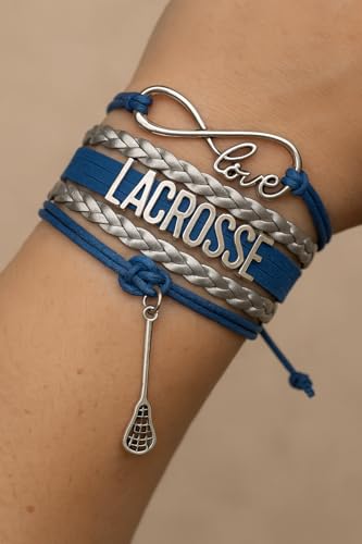 Image of SportyBella Lacrosse Bracelets For Girls - Adjustable Charm Bracelet w /Infinity Symbol & Silver Lacrosse Stick Charm. Friendship Bracelet Gifts for Players, Teams & Coaches