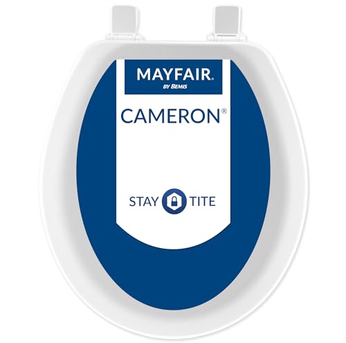 Mayfair Cameron White Toilet Seat, Non Slip Heavy Duty Wood, Easy Clean, Round