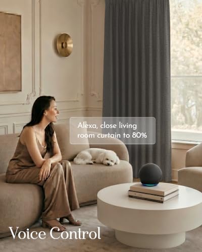 Image of Graywind Motorized Curtains with Track, 100% Blackout Smart Curtains, Rechargeable Curtains Compatible with Alexa & Remote Control for Large Windows, Custom Drapes Up to 220 inch, Slate (Gray)