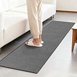 Varku küchenteppich waschbar rutschfest 43,5 x 180 cm, Leinen Küchenmatte, Läufer Flur, gewebter Stil, weich, langlebig, leicht zu reinigende Bodenmatte für Küche, Waschküche, Dunkelgrau