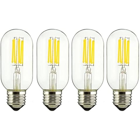 Aiwerttes E27 Screw Bulb 6W LED Vintage Edison Filament Light Bulb, T45 Cold White 6000K, LED Light Clear Glass Cover AC 220-240V Non-dimmable, 4 Pack Cover