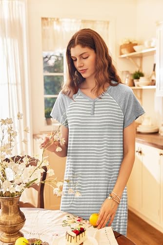 Image of Ekouaer Long Nightgown Women's Loungewear Short Sleeve Sleepwear Full Length Sleep Shirt with Pockets