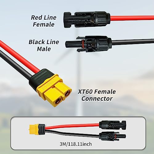 Solarladekabel Solarkabel 0.6M/3M, Solarstecker auf XT60 Stecker Solarpanel Adapter Kabel, für EF DELTA 2 und River Pro MAX Powerstation 757 Powerhouse Solar Generator (3M)