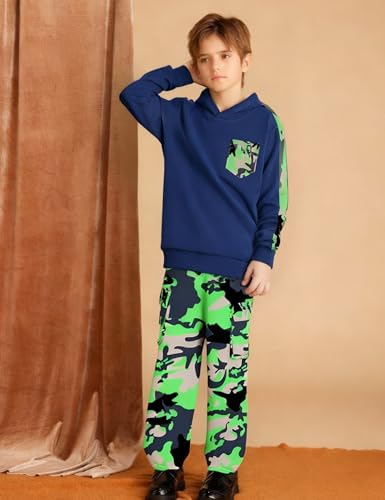 Image of mksodopy Boys Clothes Long Sleeve Hoodie and camouflage cargo pants Boy Outfits for 6-16 Years