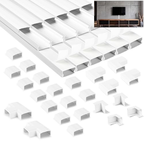 NUTKIT 4.8m Canaleta de Cables Autoadhesiva de PVC,Canaleta Cables Pared Adhesivo de Blancas, para Ocultación de Cable,para Todos los Cable de Alimentación en el Hogar y la Oficina(40*2.5*1.3cm,12PCS)