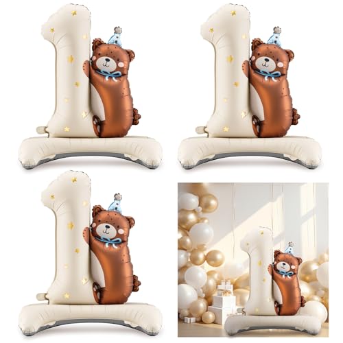 TUONYIS 3 unidades balões de aniversário urso crianças, decoração de aniversário 1 ano balão de papel de alumínio para o primeiro aniversário, balões de urso balões de aniversário urso 1 ano para