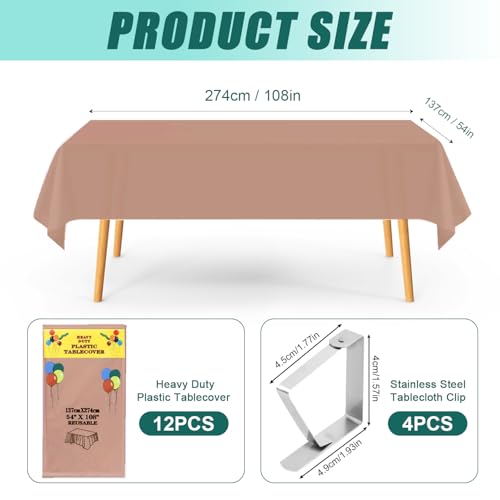 XEIYEI Einweg Tischdecke Tischtuch Kunststoff Tischdecken Bierzeltgarnitur Tischdecke 12 STK Rechteckig Tischdecken Geburtstag Wasserdicht 137 x 274 cm mit Tischklammern für Party Fasching (Roségold)