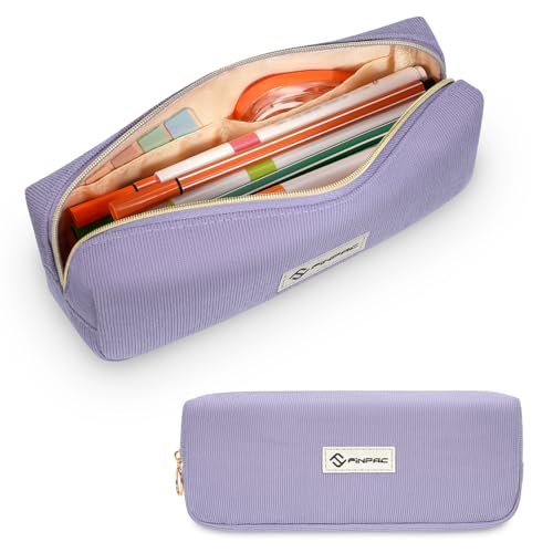 Image of FINPAC Pencil Case, Corduroy Aesthetic Makeup Bag, Cute Kawaii Pen Bag Pouch Holder Box Organize for Study, Office, or Travel (Purple)