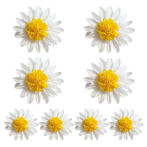 8 margaritas de papel grandes, margaritas gigantes, flores de papel para fiesta, girasoles de papel blanco y amarillo, flores de cumpleaños, baby shower, pompones para colgar en la pared del aula