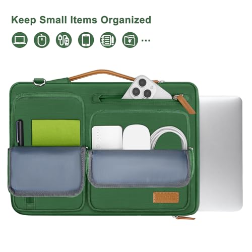 Image of MOSISO 360 Protective Laptop Shoulder Bag,15-15.6 inch Computer Bags Compatible with MacBook Pro 16 inch, HP, Dell, Lenovo, Asus Notebook,Side Open Messenger Bag with 4 Zipper Pockets, Jungle Green