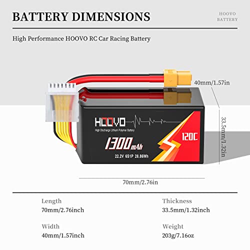 HOOVO 6S RC Battery 22.2V 120C Battery 1300mAh Model Making Battery with XT60 Plug Battery Battery for RC Car Aeroplane Helicopter Boat Buggy - Image 4