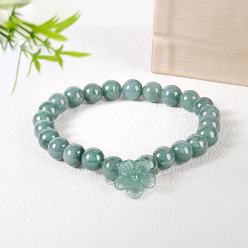 Real Jade bracelet for Women, Natural Jadeite Handmade Carved Peach Blossom Stretch Beaded Beads Jade Bangle Jewelry, Stress Relief Feng Shui Prosperity Blue-Green Jades bracelets,for Valentine's,Mother,Christmas3