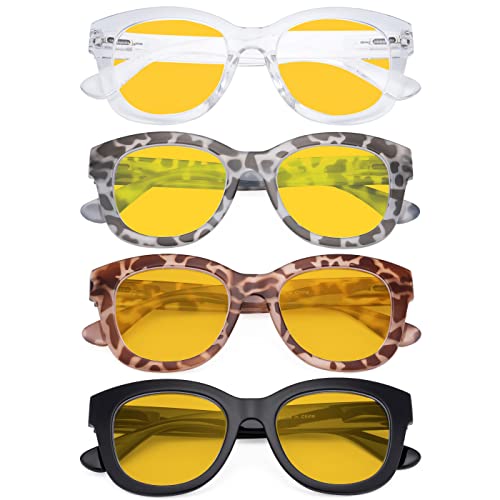 Image of Eyekepper 4 Pack Oversized Blue Light Filter Glasses Women Computer Reading Glasses Amber Tinted +0.75