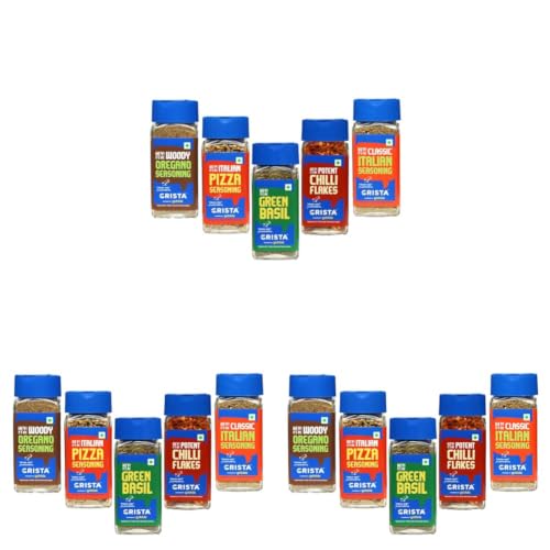 Image of CRISTA Italian Spices & Seasonings Combo- 1 | Oregano Seasoning x 1, 50 gms | Pizza Seasoning x 1, 40 gms | Basil x 1, 15 gms | Italian Seasoning x 1,40 gms | Chilli Flakes x 1, 30 gms| Pack of 15