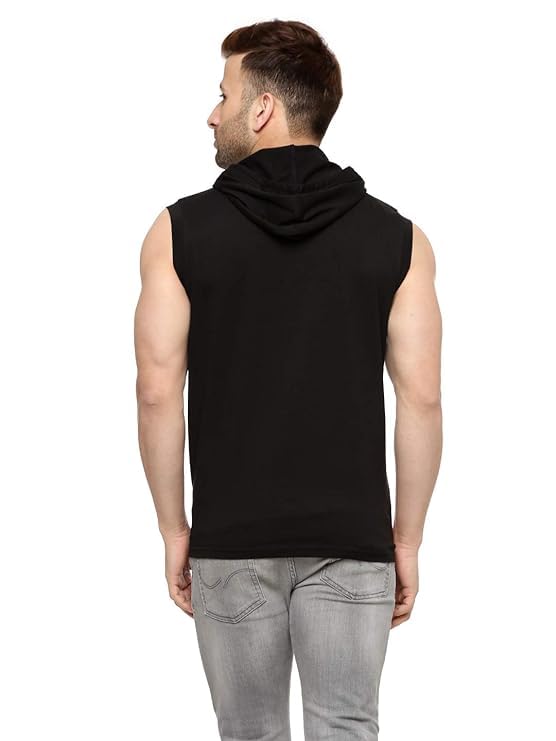 Image of Cotton Hoodie Sweatshirt for Men Sleeveless Casual, Sports, Gym Wear for Men (Tiranga Black) RT-1