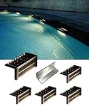 SHONELIGHTING Solar Pool Lights, IP67 Waterproof Step Lights for Outside, Heavy Duty Stainless-Steel Retaining Wall Light, Ultra-Thin & Anti-Trip 26LEDs in 2-Way for Path, Stair (Warm White, 6Pack)
