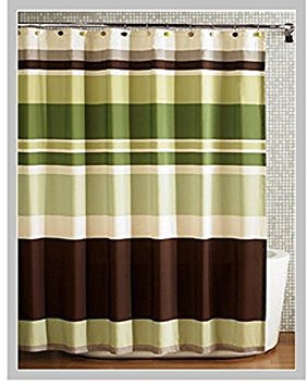 SPRING HOME Multi-Color Striped Green Coffee Fabric Shower Curtain – 72x72, Polyester, Modern Bathroom Liner