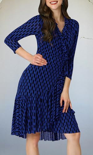 Image of KOH KOH Womens Long Sleeve Wrap Ruffled Wedding Guest Print Mini Dress