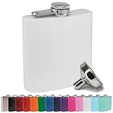 6 oz Stainless Steel Hip Flask with Funnel for Men & Women, Powder Coated Flask Gift Sets for Groomsmen, Bridesmaids, Wedding Party Whiskey Flask for Liquor, by Clear Water Home Goods, Matte White
