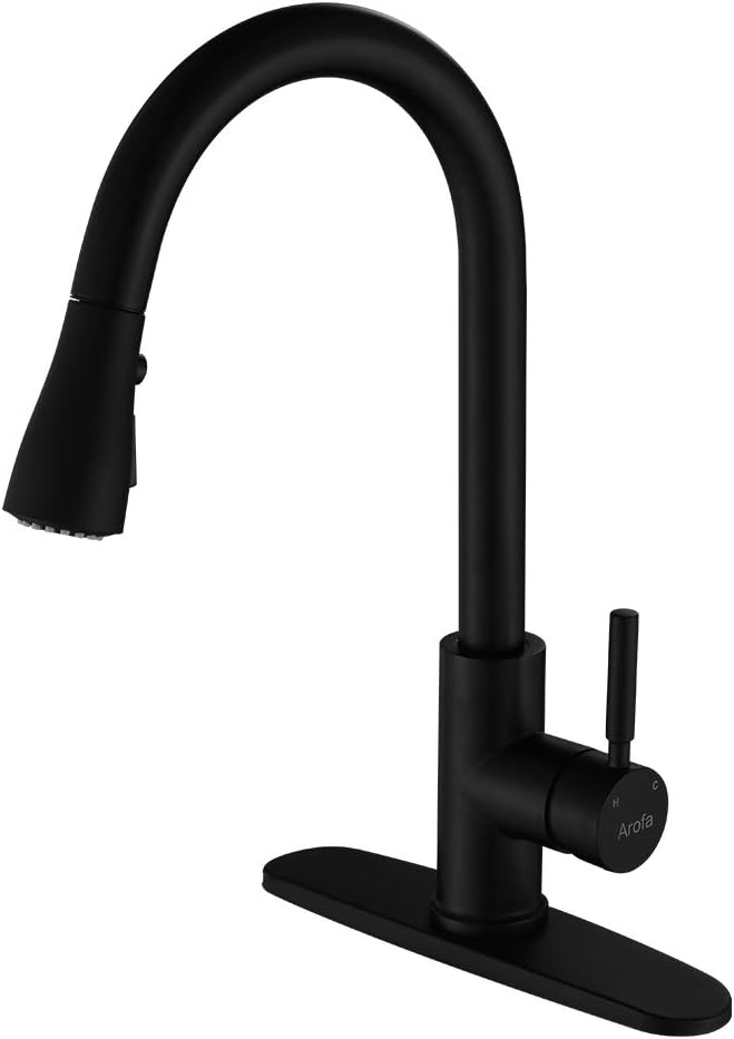 Arofa Matte Black Kitchen Faucet, Kitchen Sink Faucet with Pull Down