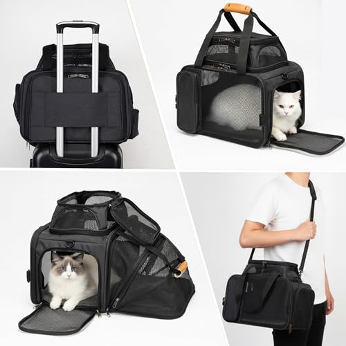 Image of JUNGYOON Cat Carrier, Expandable Airline-Approved Soft-Sided Pet Travel Bag for Cats, Small Dogs & Small Pets, Breathable Mesh Design with Multi-Pockets & Fleece Pad (Dark Grey)